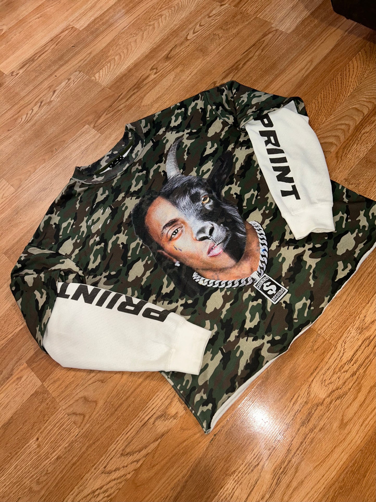 Lil Wayne GOAT Cash Money Army camo shirt “White Sleeves”
